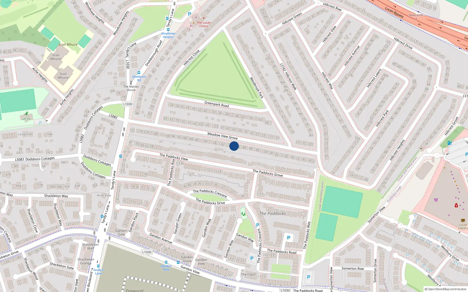 Overhead map showing the location of 54 Meadowview Grove, Lucan