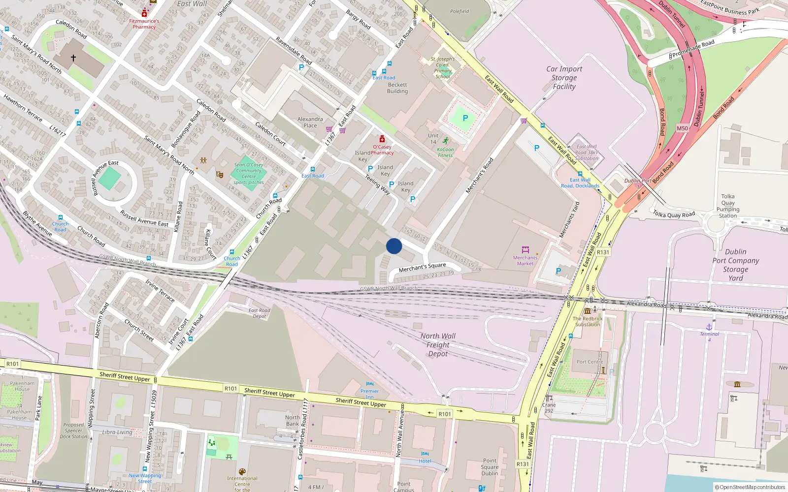 Overhead map showing the location of 54 Merchants Square, East Wall, Dublin 3