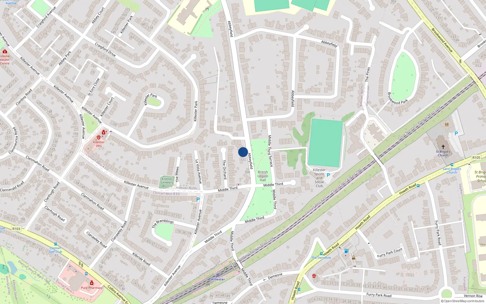 Overhead map showing the location of 54 Middle Third, Dublin 5