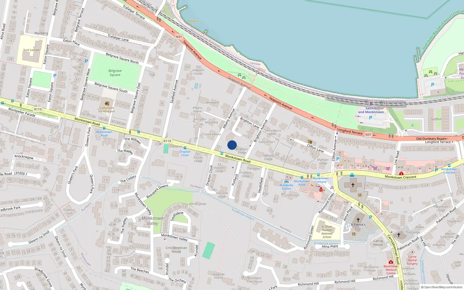 Overhead map showing the location of 54 Monkstown Road, Monkstown