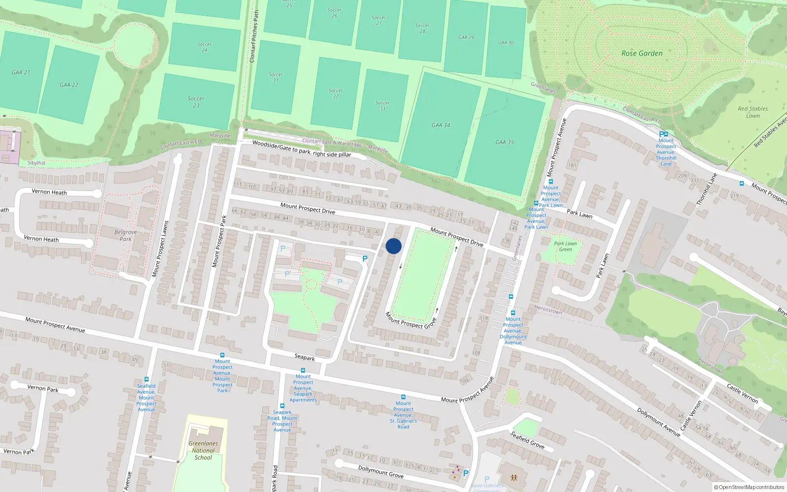 Overhead map showing the location of 54 Mount Prospect Grove, Clontarf, Dublin 3