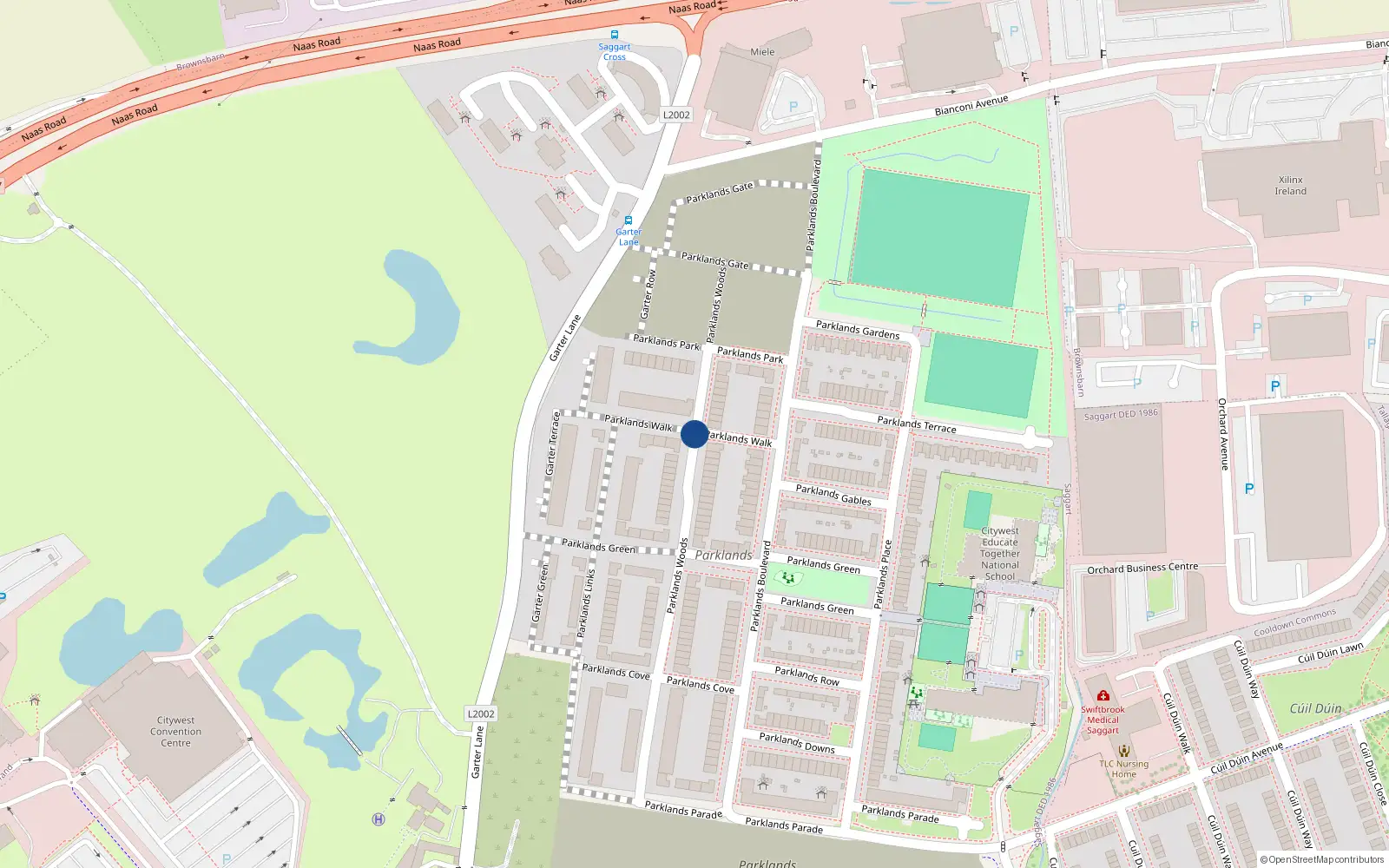 Overhead map showing the location of 54 Parklands Wood, Saggart