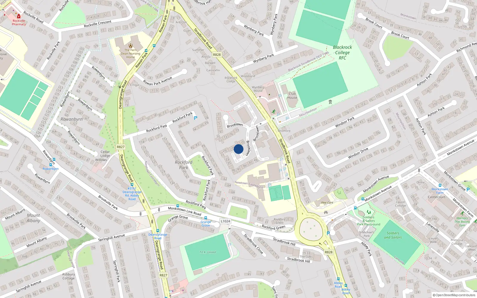 Overhead map showing the location of 54 Rockford Manor, Monkstown