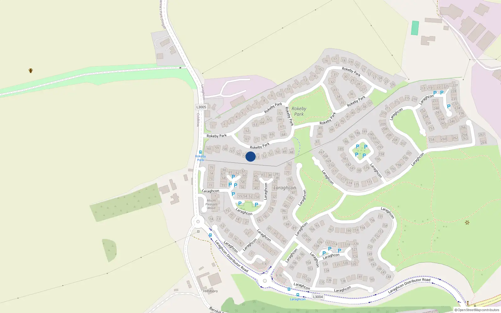 Overhead map showing the location of 54 Rokeby Park, Lucan