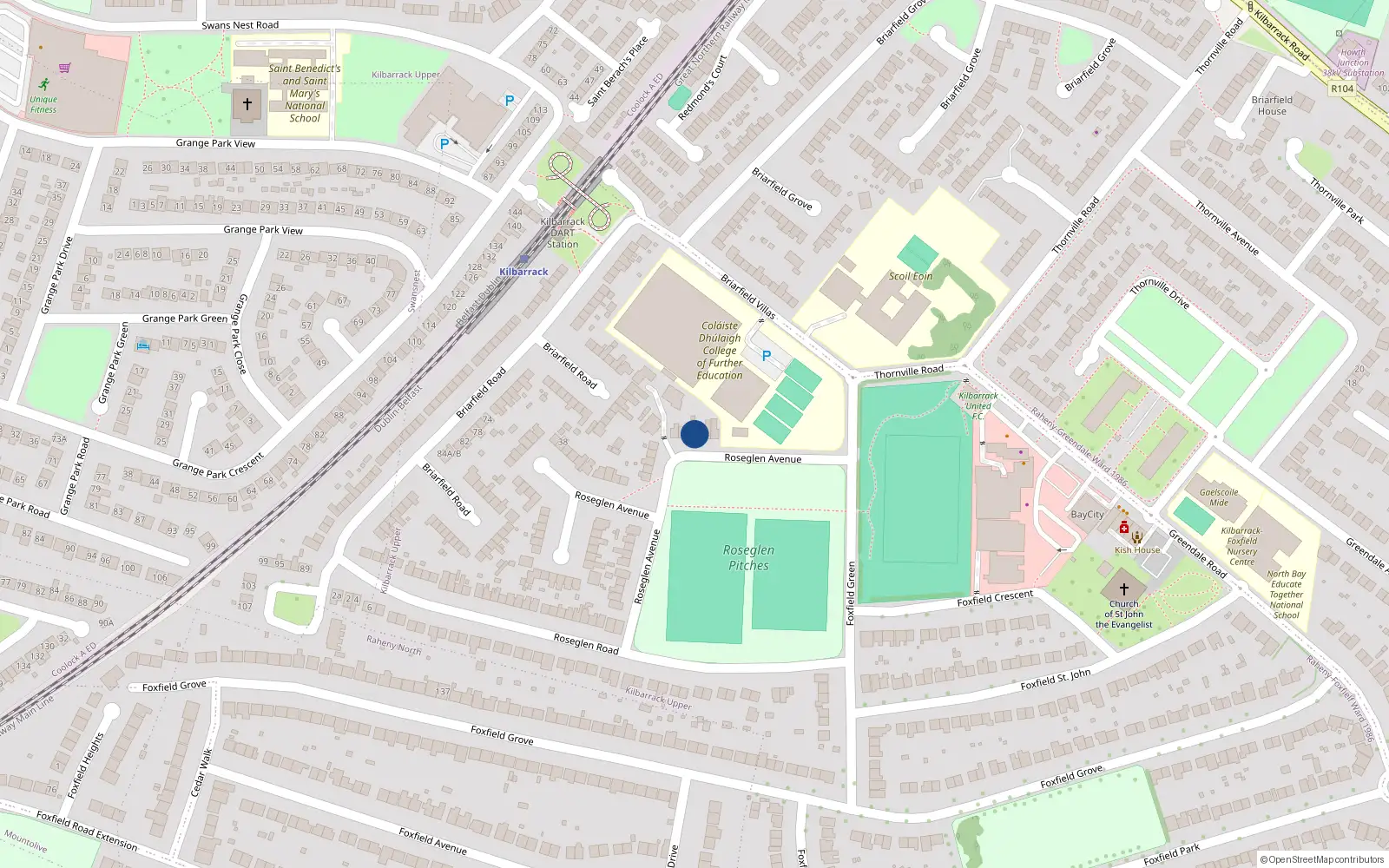Overhead map showing the location of 54 Roseglen Avenue, Kilbarrack, Dublin