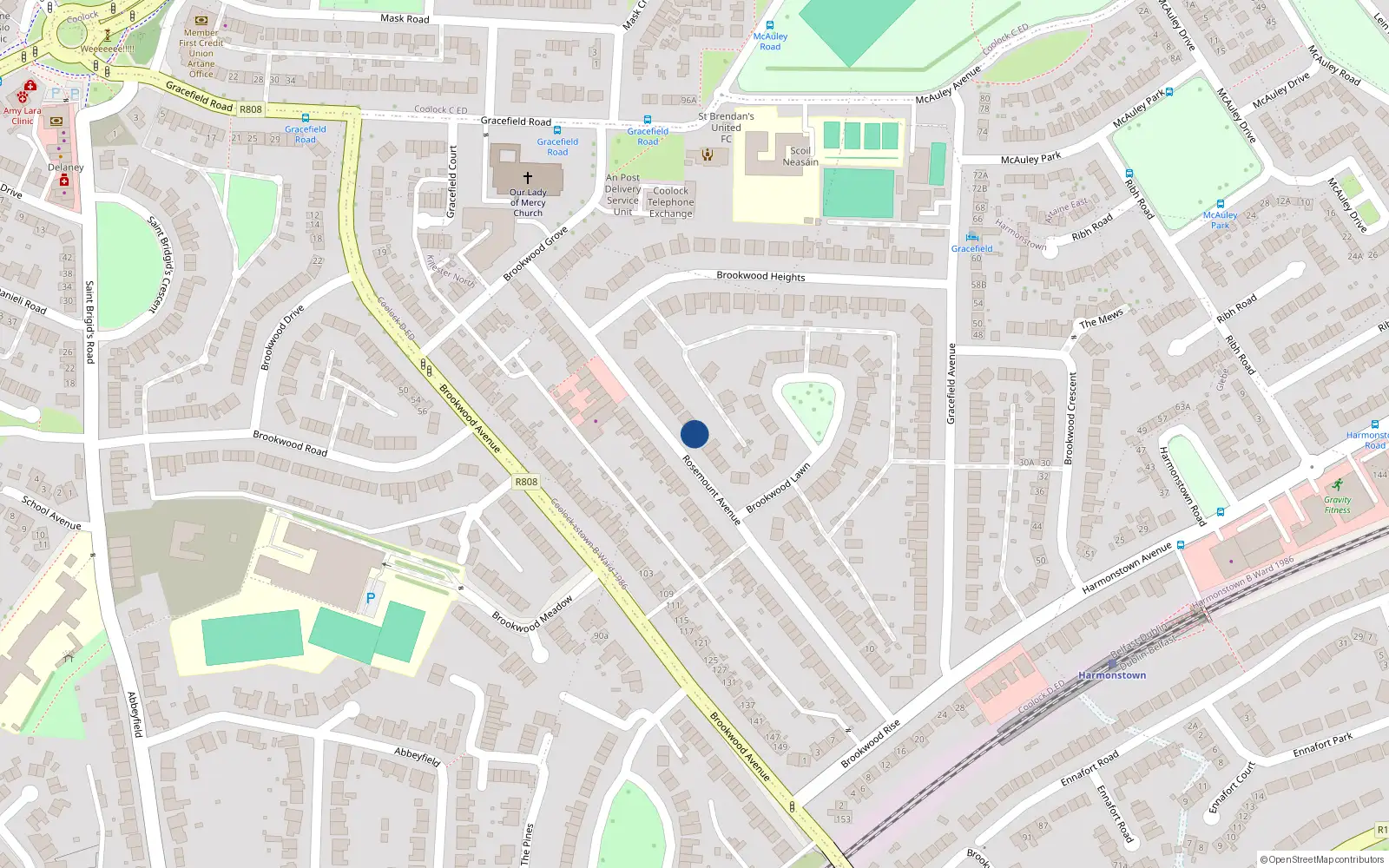 Overhead map showing the location of 54 Rosemount Avenue, Artane, Dublin 5
