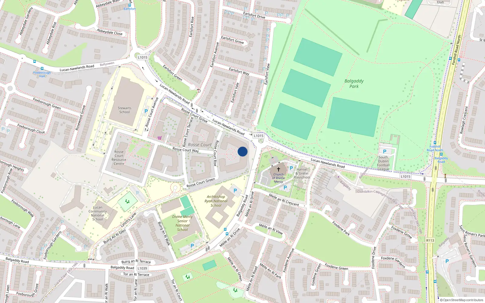 Overhead map showing the location of 54 Rosse Court Avenue, Lucan