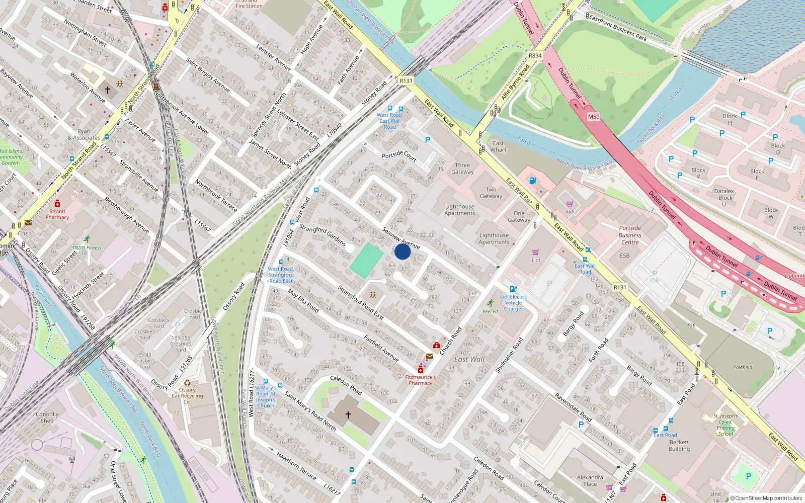 Overhead map showing the location of 54 Seaview Avenue East, Dublin 3