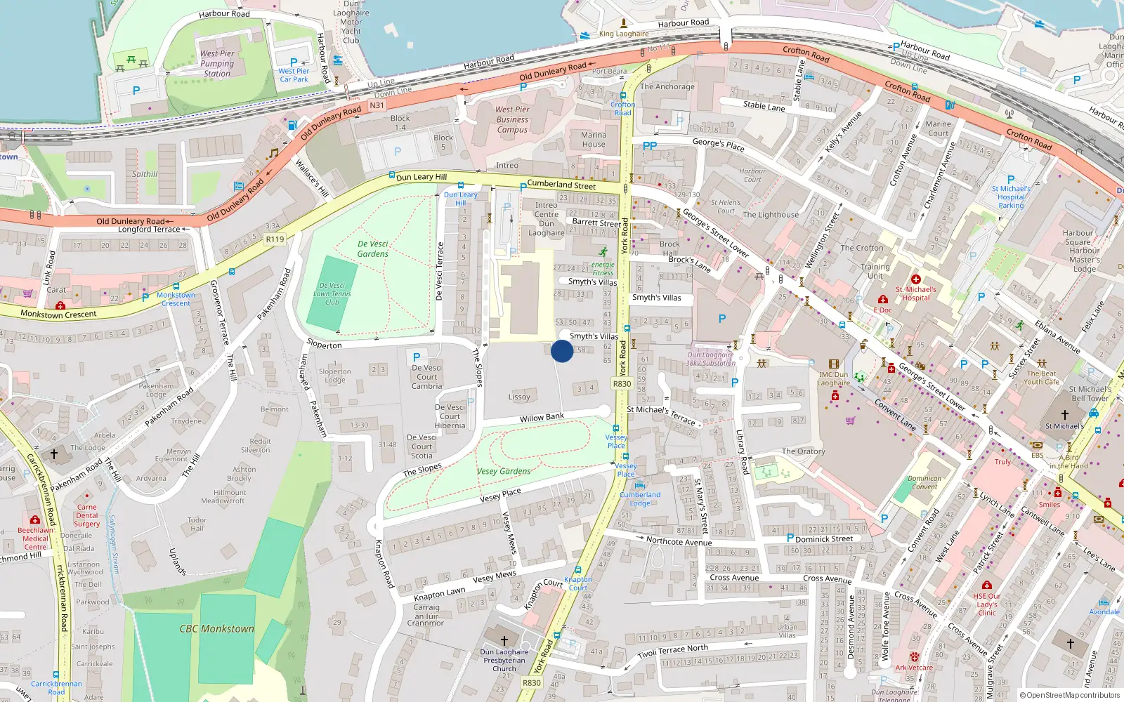 Overhead map showing the location of 54 Smyth's Villas, Dublin