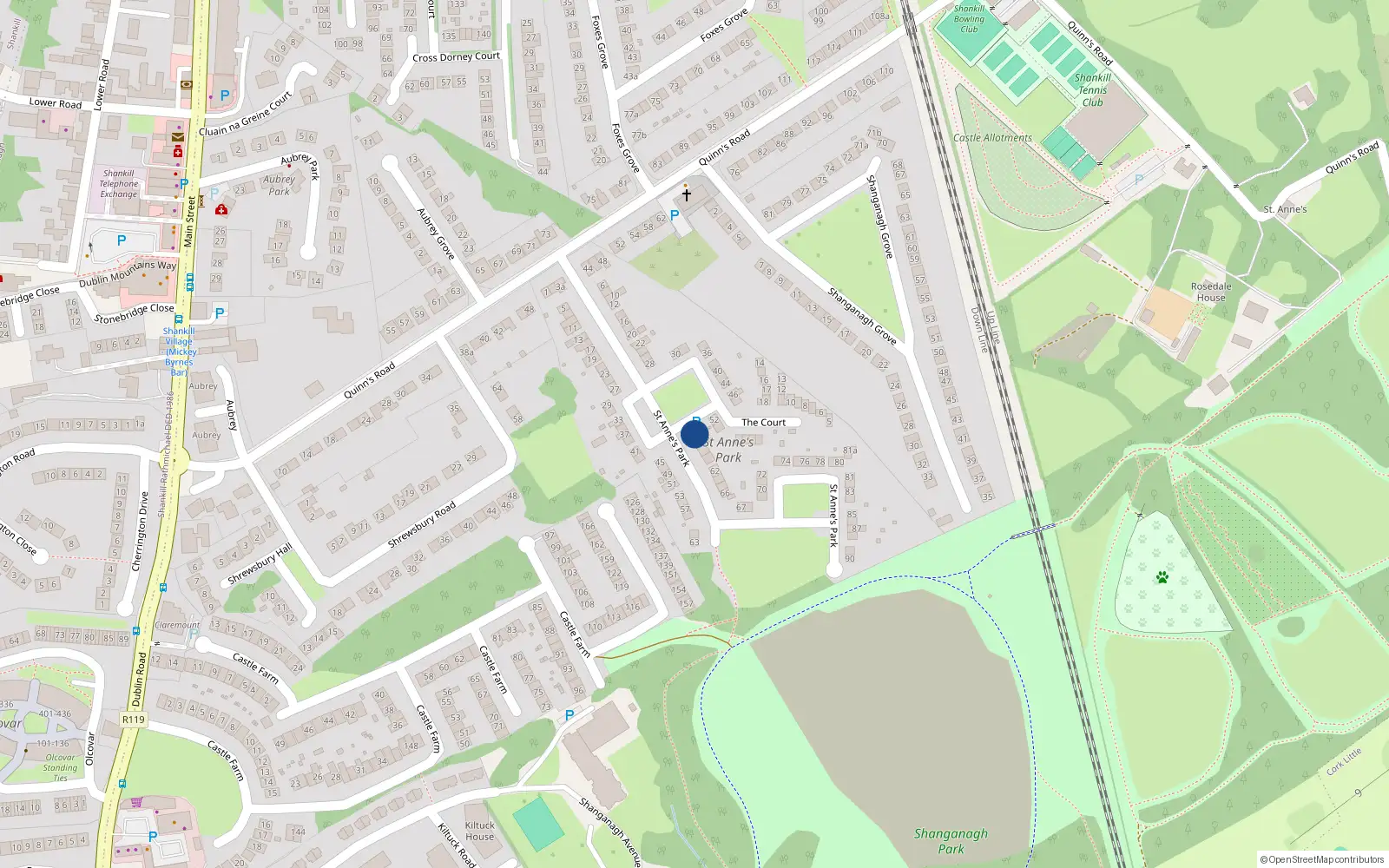 Overhead map showing the location of 54 St Annes Park, Off Quinns Road, Shankhill