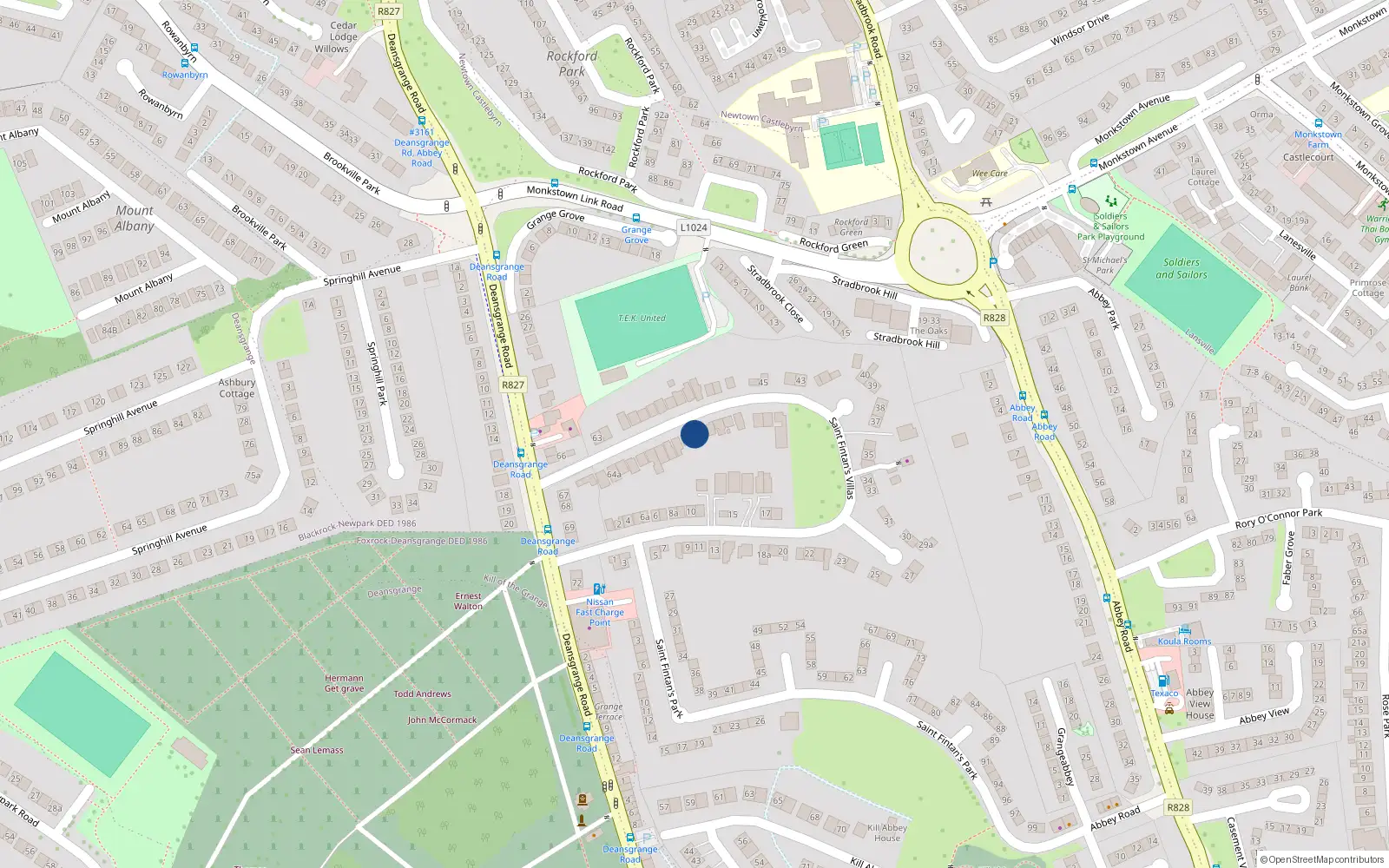 Overhead map showing the location of 54 Saint Fintan's Villas, Blackrock