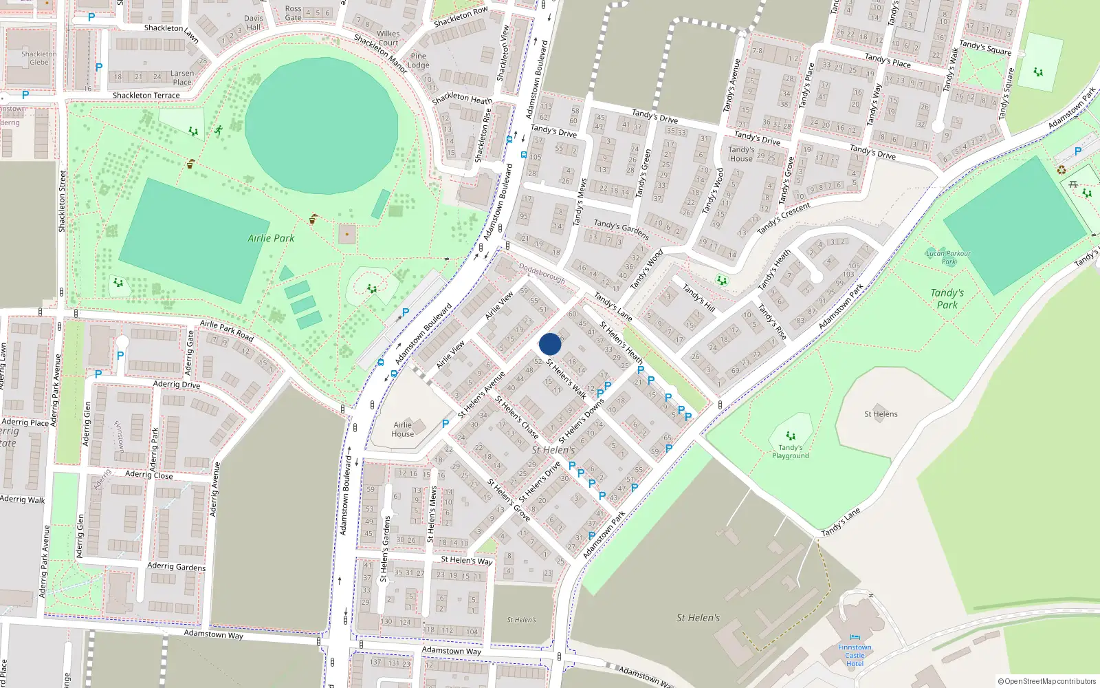 Overhead map showing the location of 54 Saint Helen's Avenue, Lucan