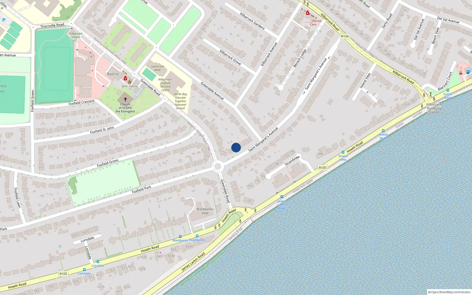 Overhead map showing the location of 54 St. Margarets Avenue, Raheny