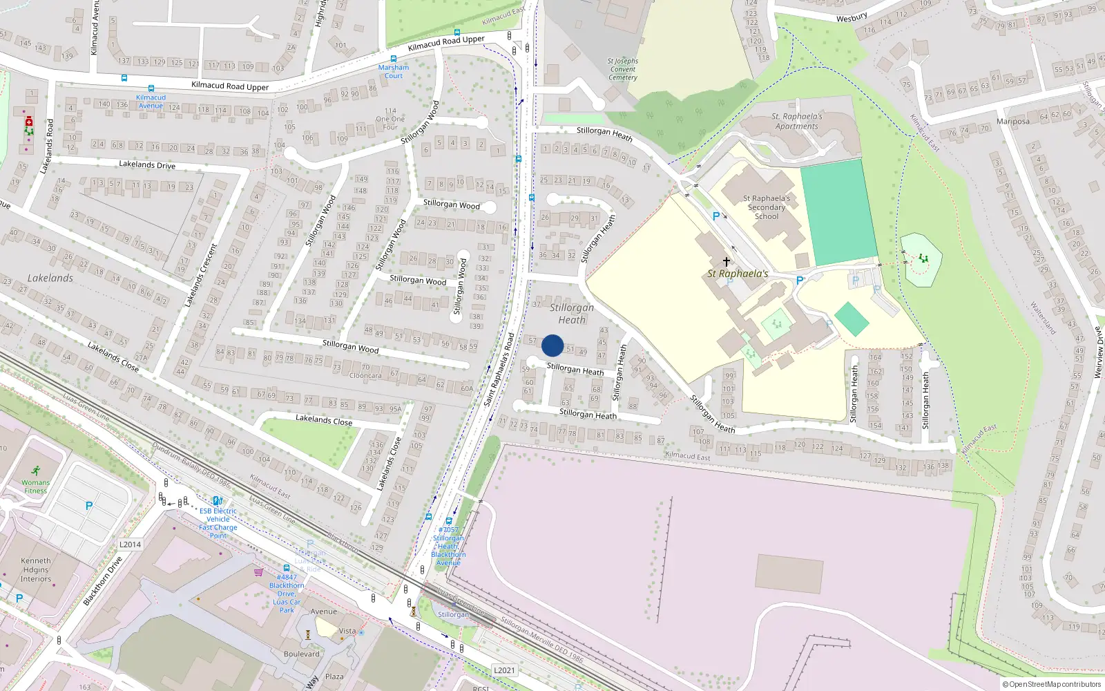 Overhead map showing the location of 54 Stillorgan Heath, Stillorgan