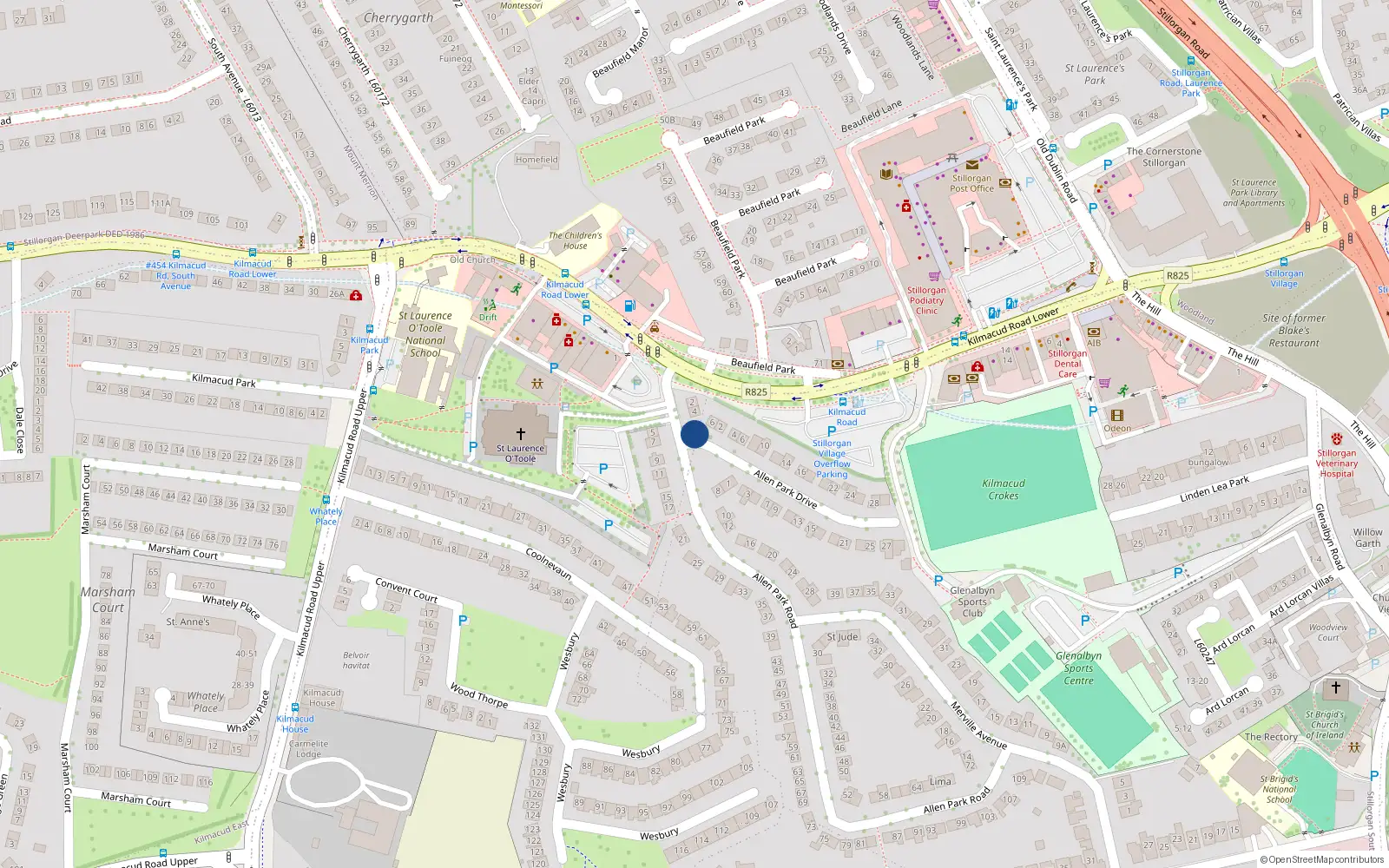 Overhead map showing the location of 54 Stilorgan Gate, Stillorgan, County Dublin