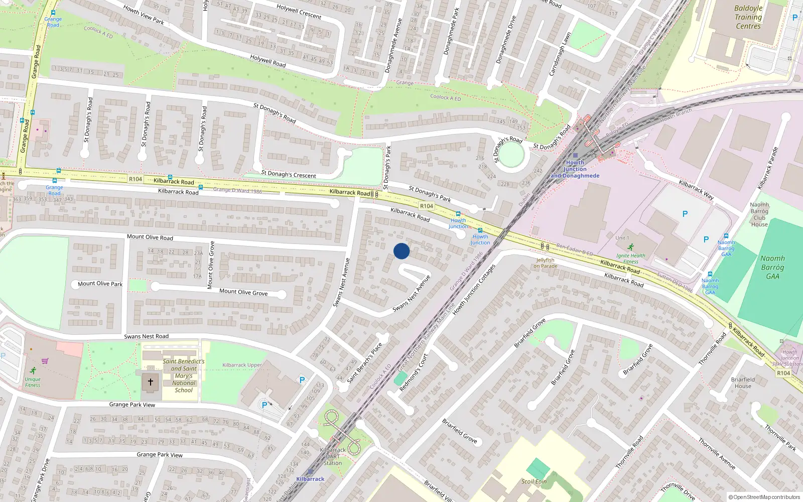 Overhead map showing the location of 54 Swansnest Avenue Kilbarrack, Dublin 5, Dublin