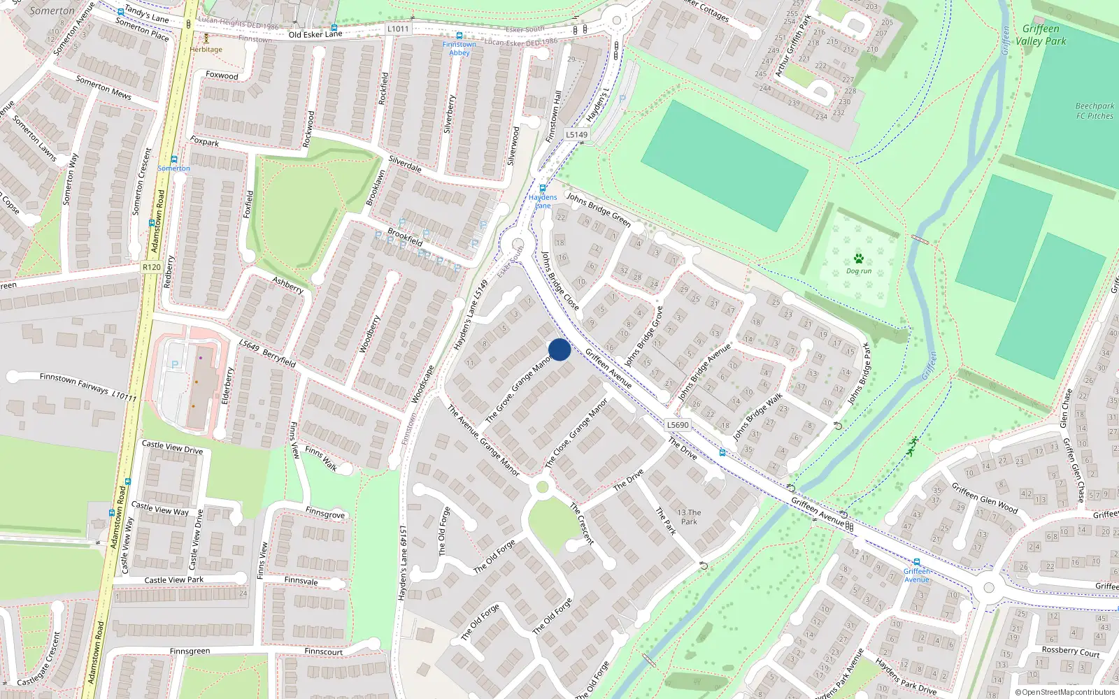 Overhead map showing the location of 54 The Grove, Lucan