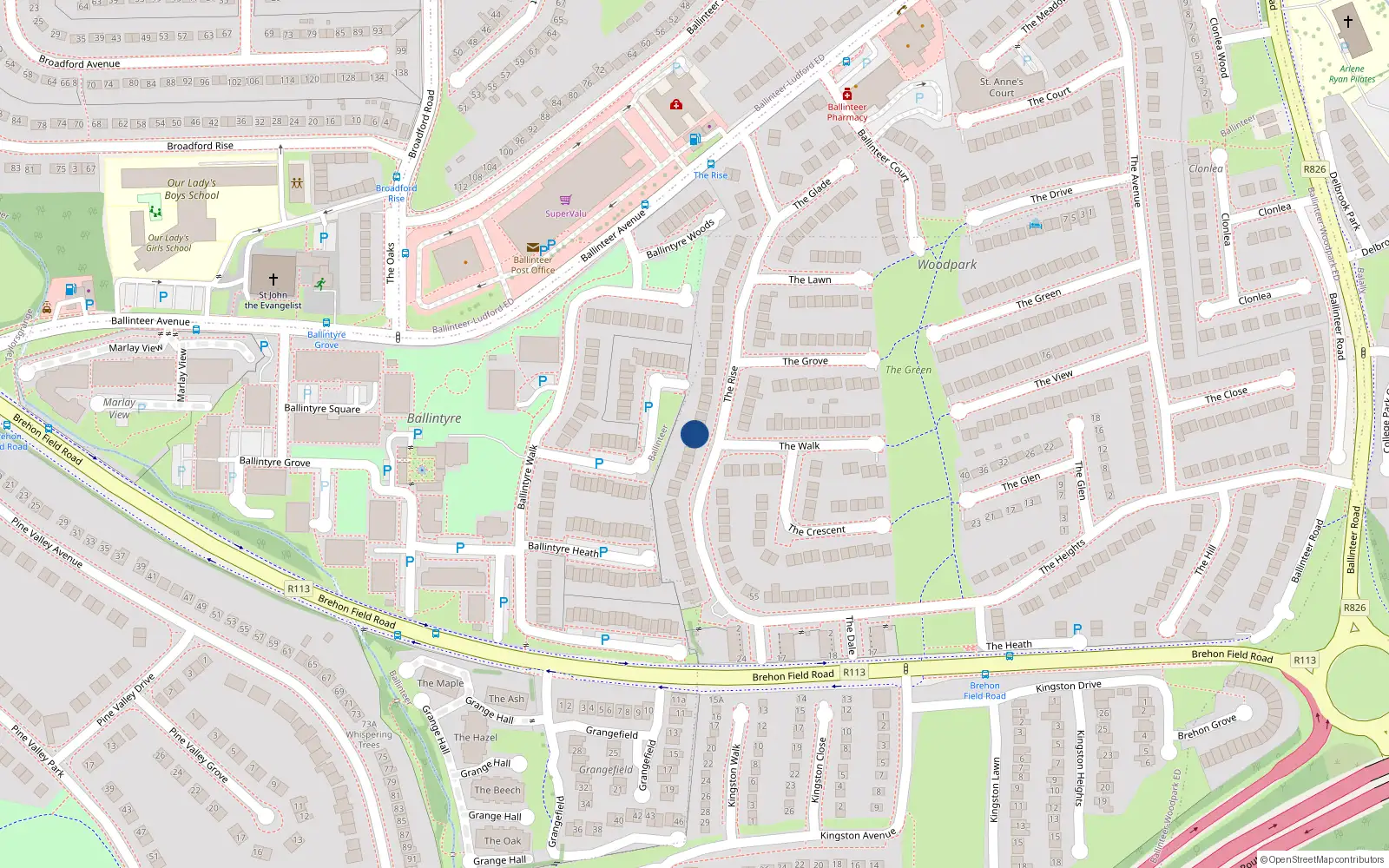 Overhead map showing the location of 54 The Rise, Dublin 16