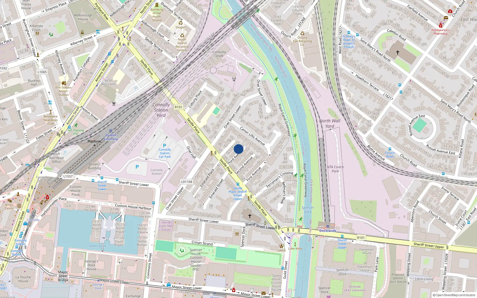 Overhead map showing the location of 54 Third Avenue, Dublin 1