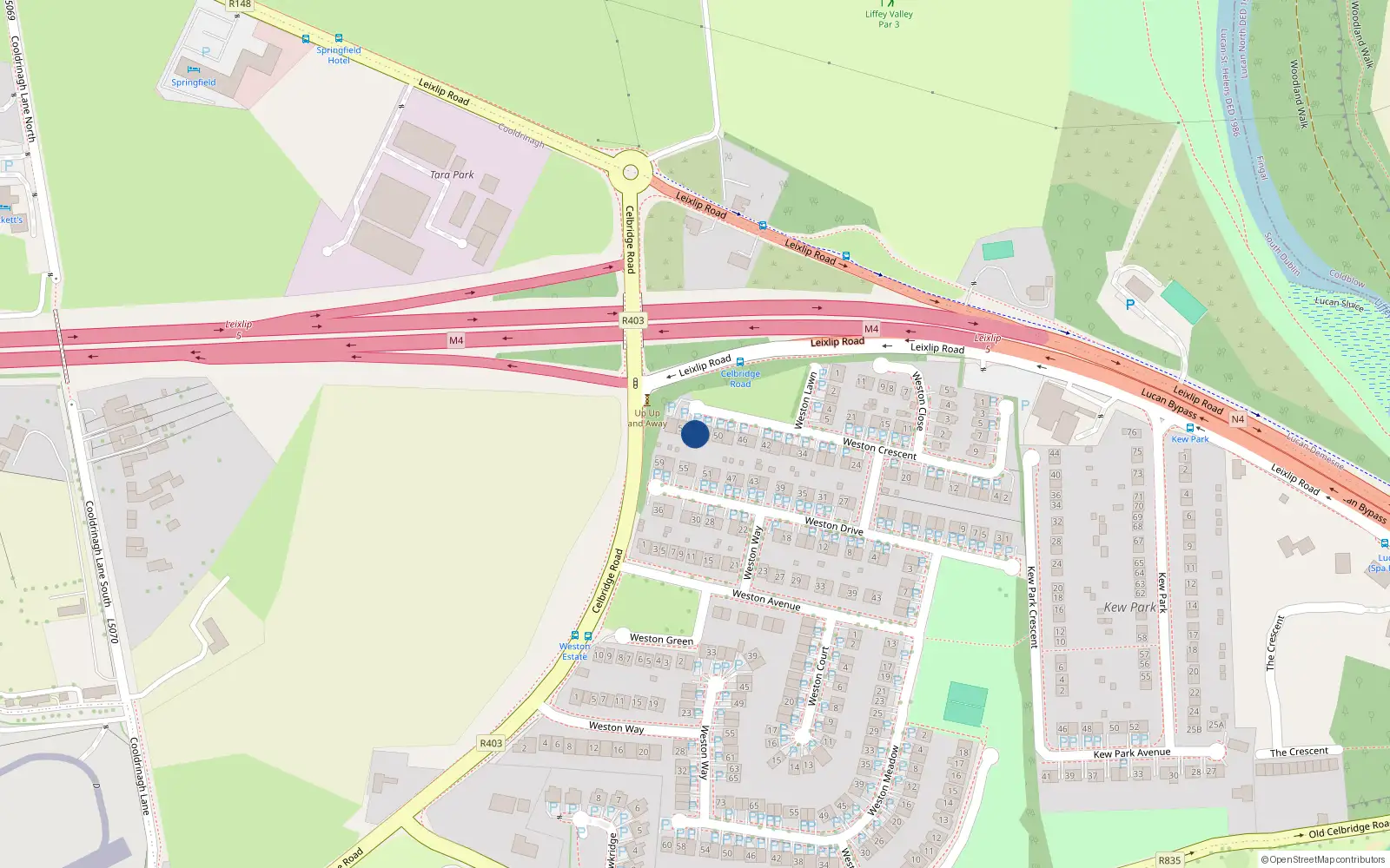 Overhead map showing the location of 54 Weston Crescent, Lucan