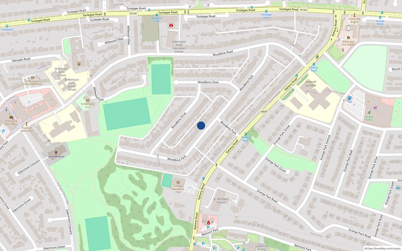 Overhead map showing the location of 54 Woodbine Park, Raheny, Dublin 5
