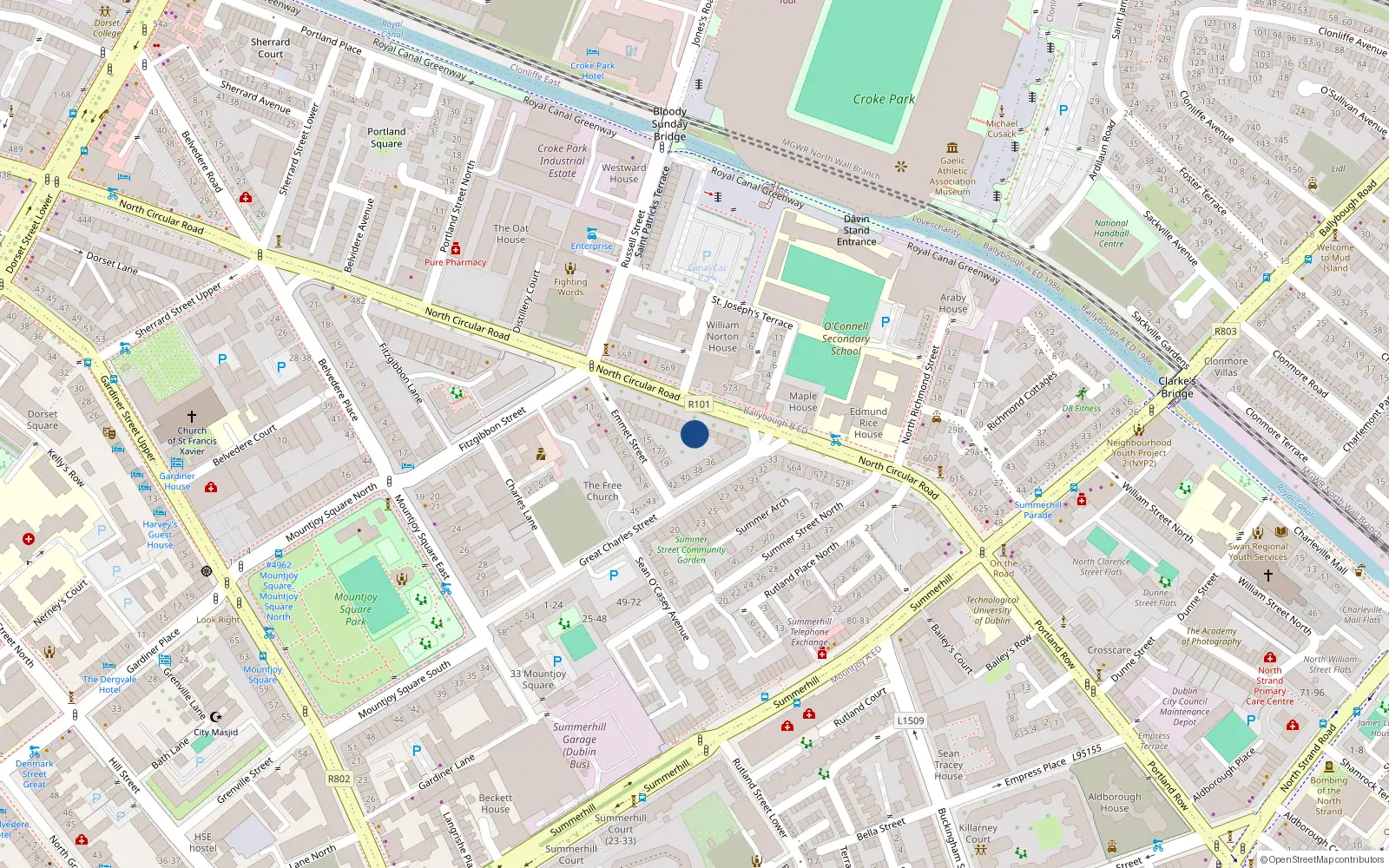 Overhead map showing the location of 548 North Circular Road, Dublin 1