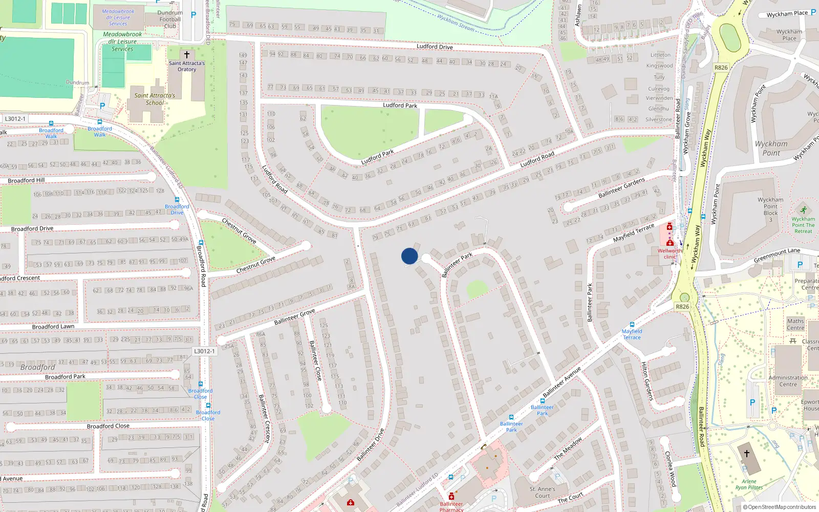 Overhead map showing the location of 54A Ballinteer Park, Dublin 16