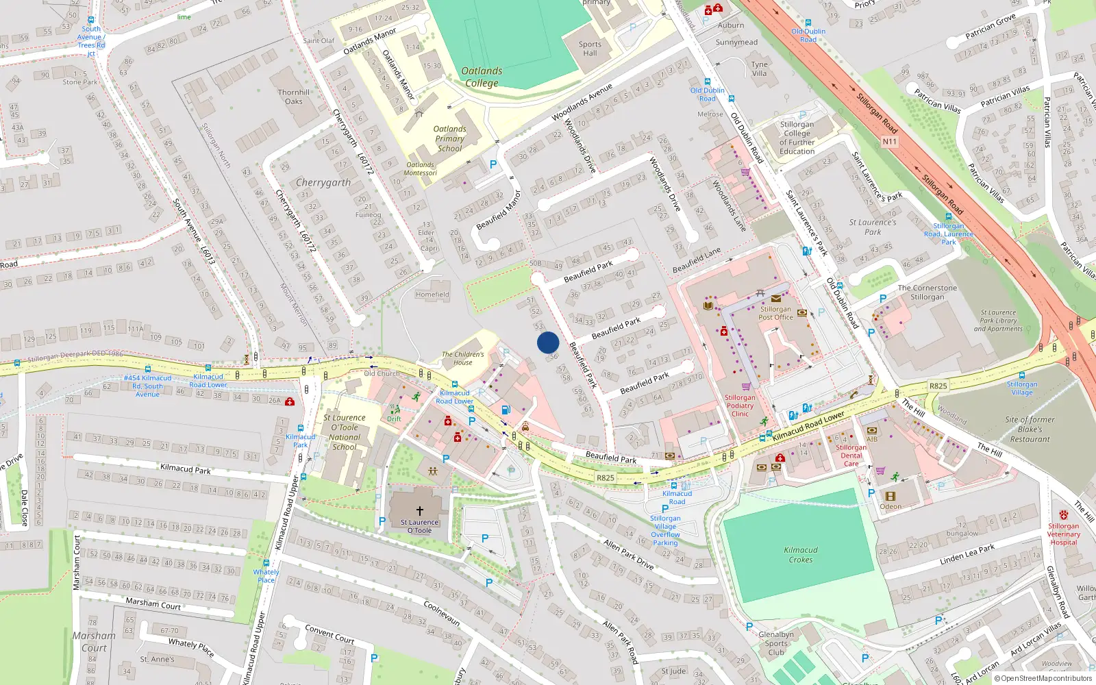Overhead map showing the location of 54A Beaufield Park, Co. Dublin