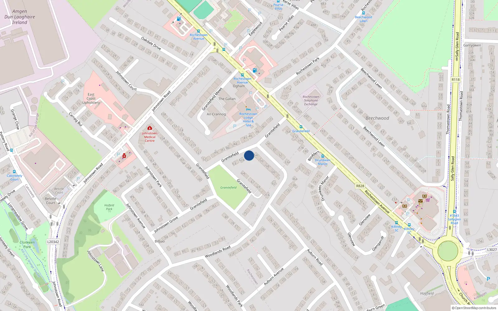 Overhead map showing the location of 54A Granitefield, County Dublin