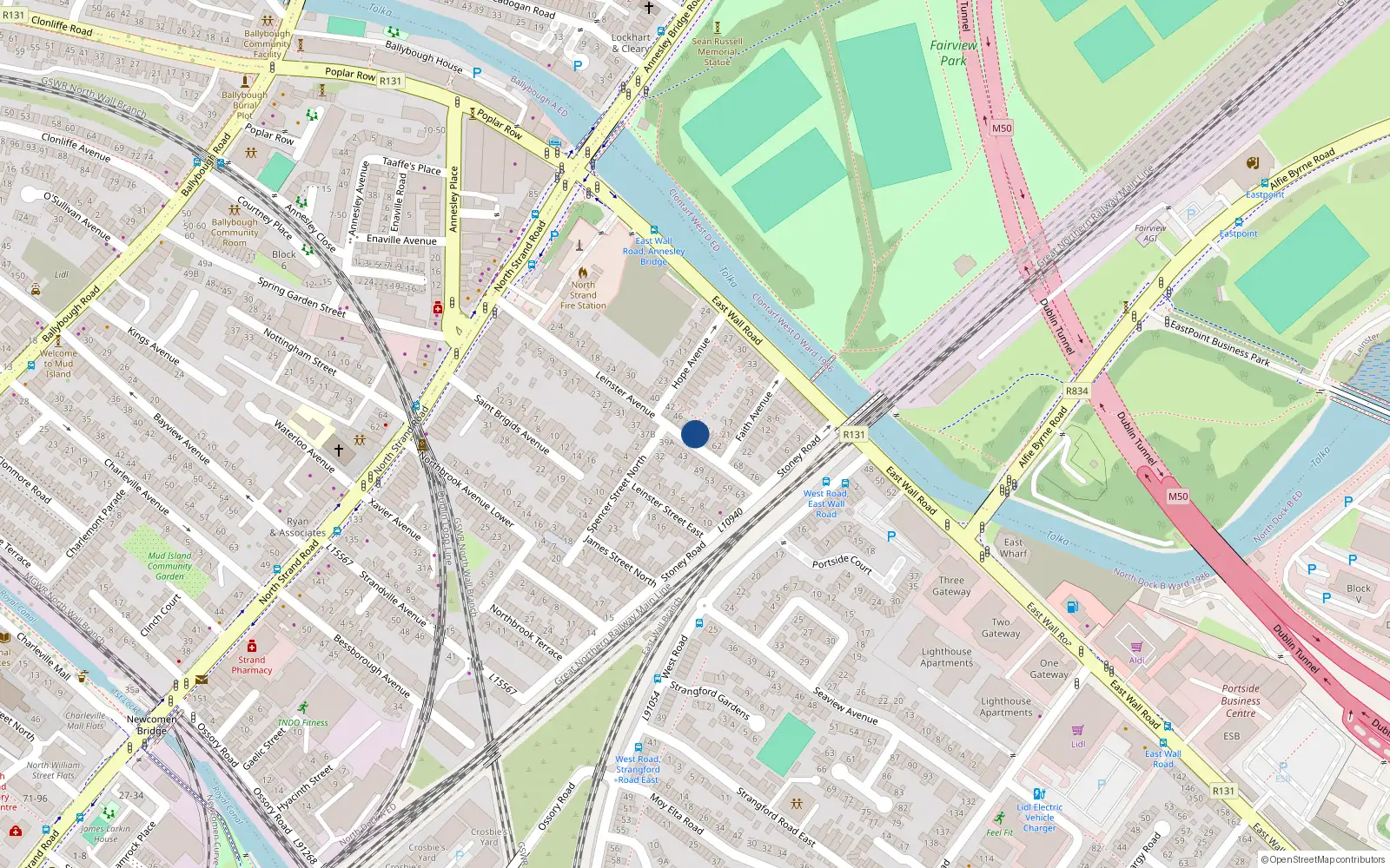 Overhead map showing the location of 54A Leinster Avenue, Fairview, Dublin 3