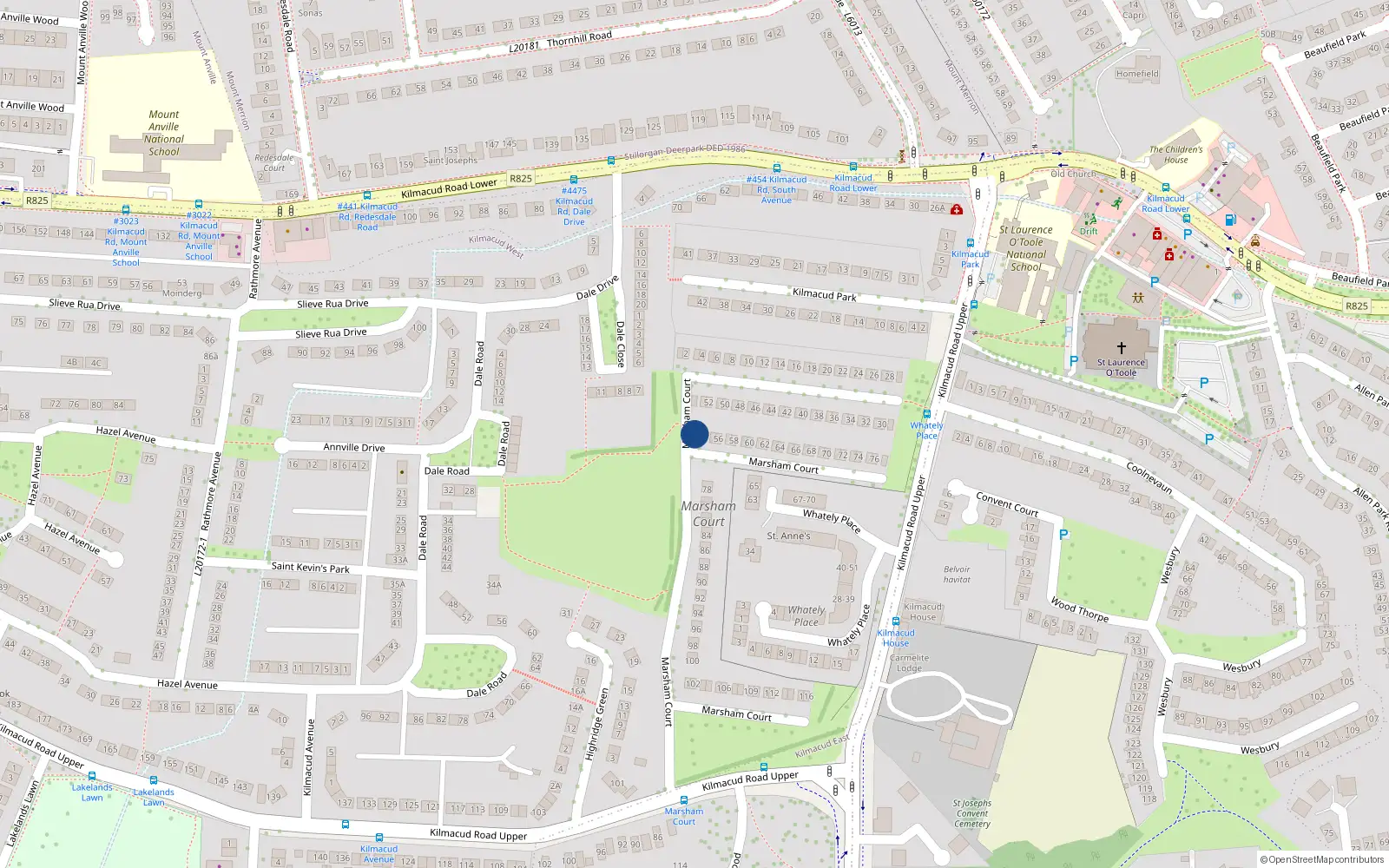 Overhead map showing the location of 54A Marsham Court, Blackrock