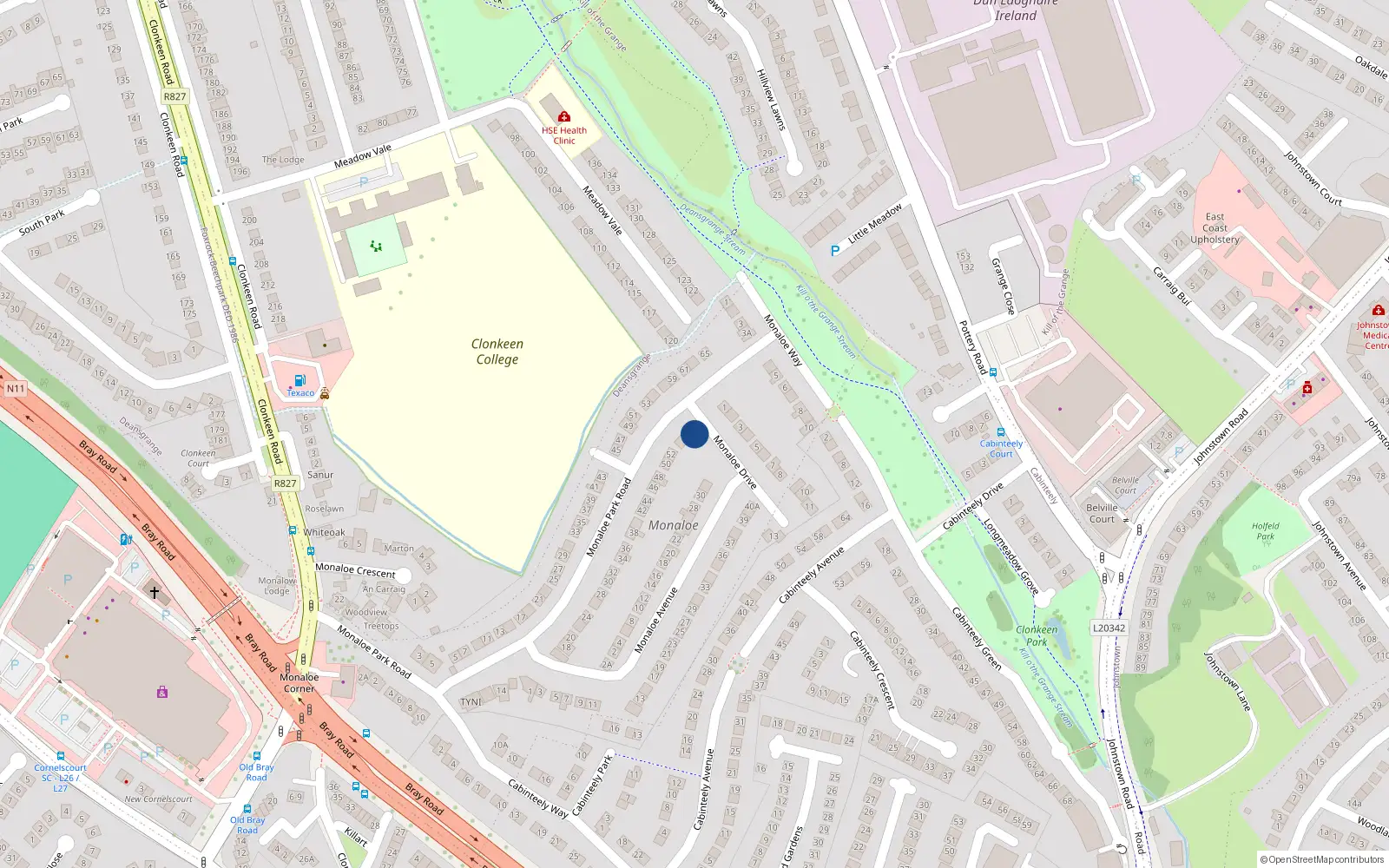 Overhead map showing the location of 54A Monaloe Park Road, Blackrock