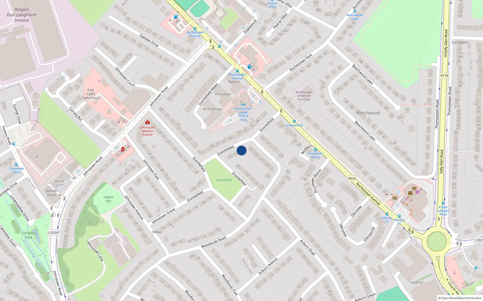 Overhead map showing the location of 54B Granitefield, Dublin