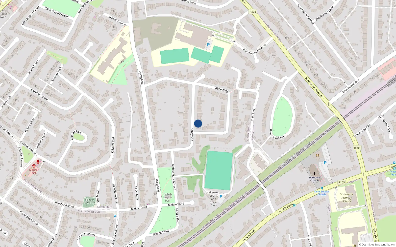Overhead map showing the location of 55 Abbeyfield, Dublin 5