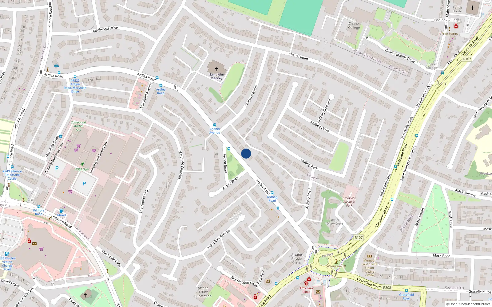 Overhead map showing the location of 55 Ardlea Road, Artane, Dublin 5