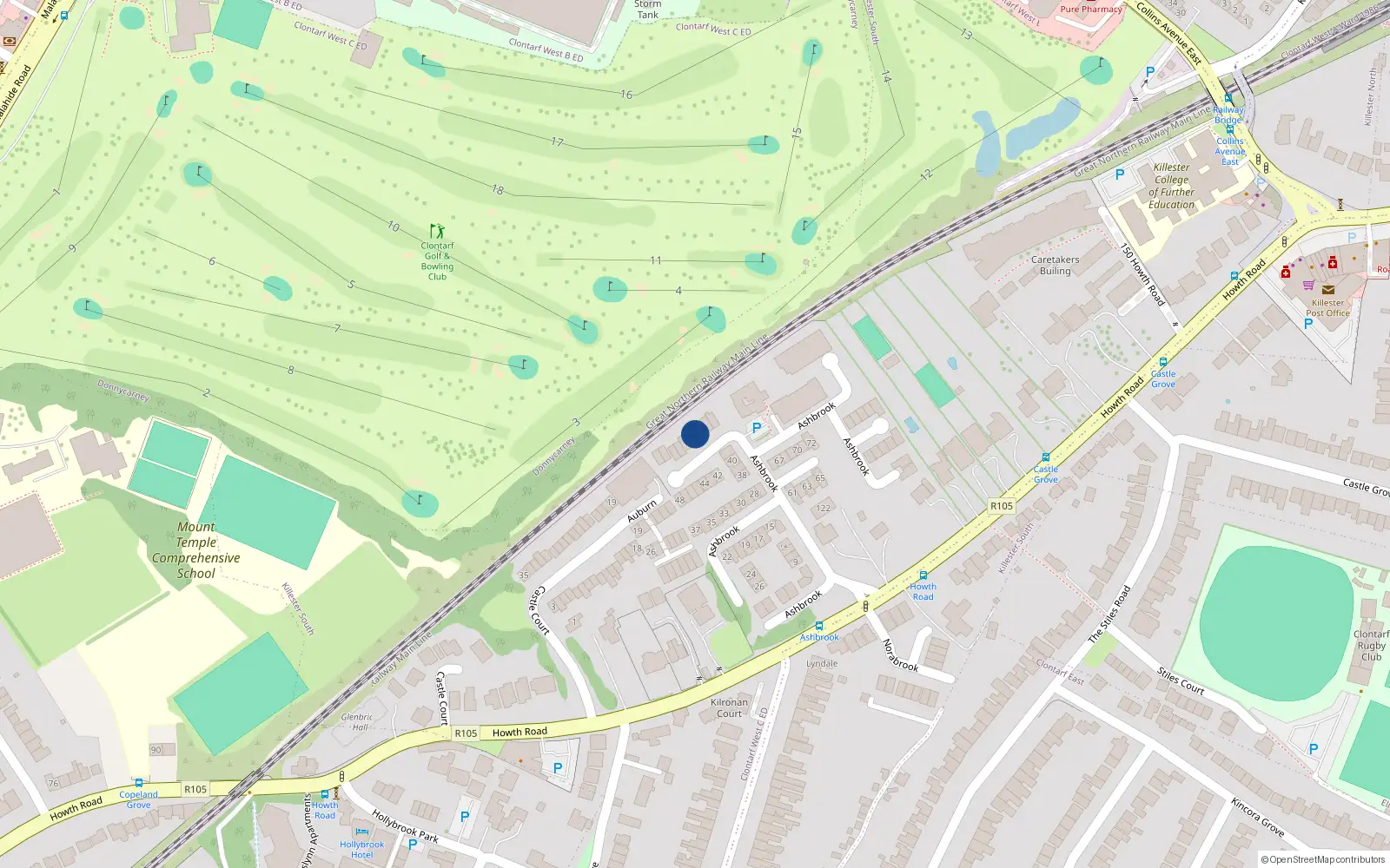 Overhead map showing the location of 55 Ashbrook, Dublin 3