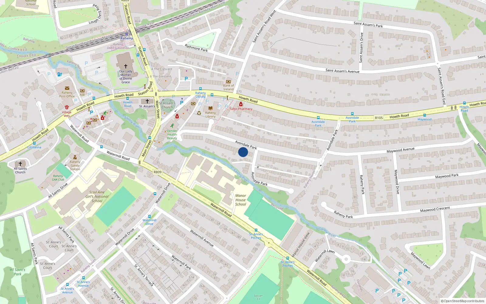 Overhead map showing the location of 55 Avondale Park, Dublin 5
