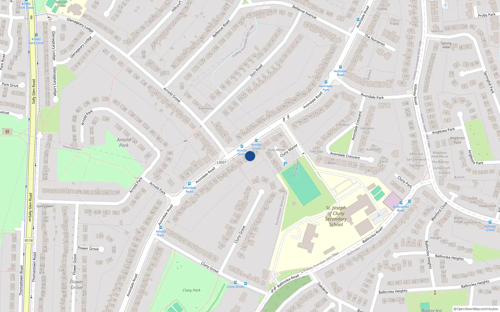 Overhead map showing the location of 55 Avondale Road, Killiney, Dublin