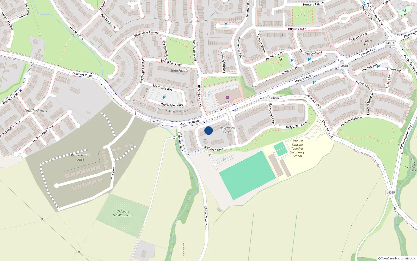 Overhead map showing the location of 55 Ballycullen Green, Dublin 24