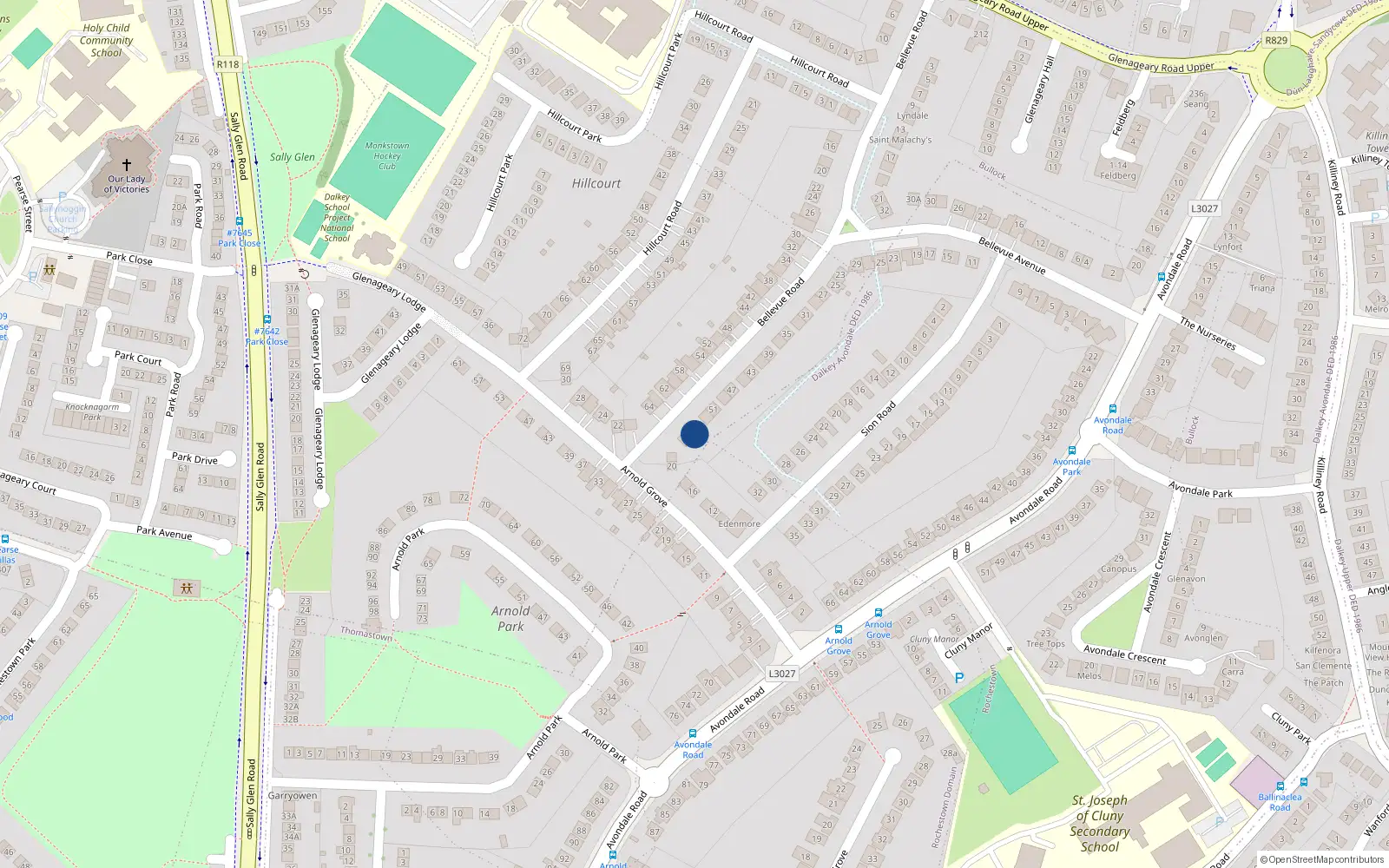 Overhead map showing the location of 55 Bellevue Road, Glenageary, Dublin