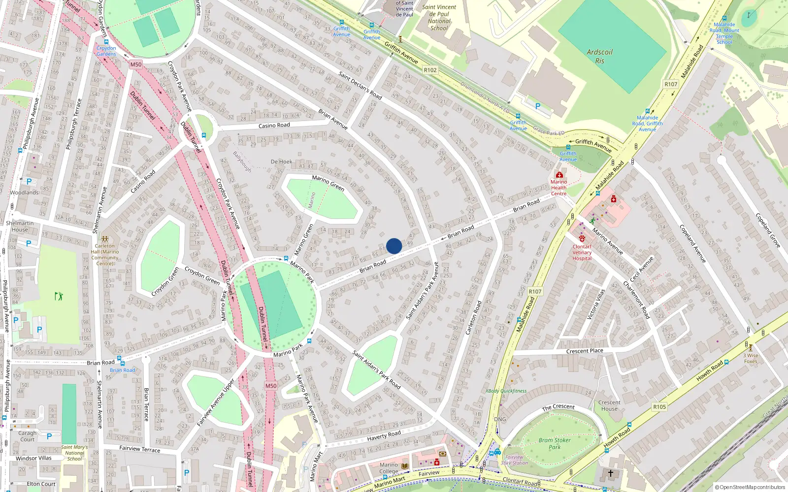Overhead map showing the location of 55 Brian Road, Dublin 3