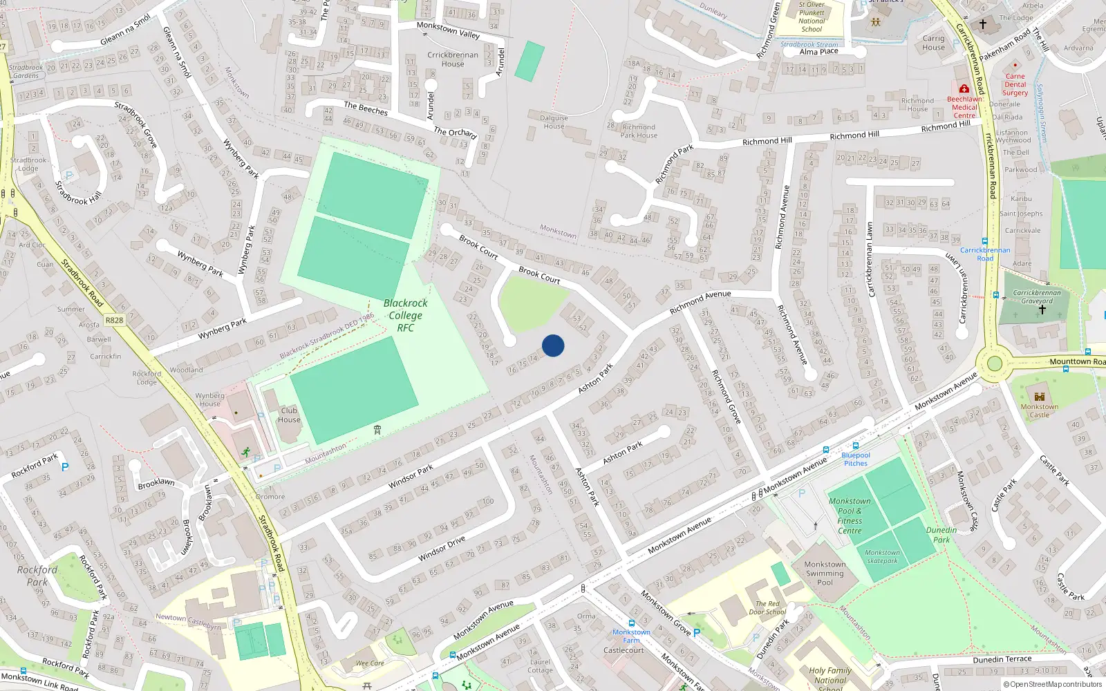 Overhead map showing the location of 55 Brook Court, Monkstown, Dublin
