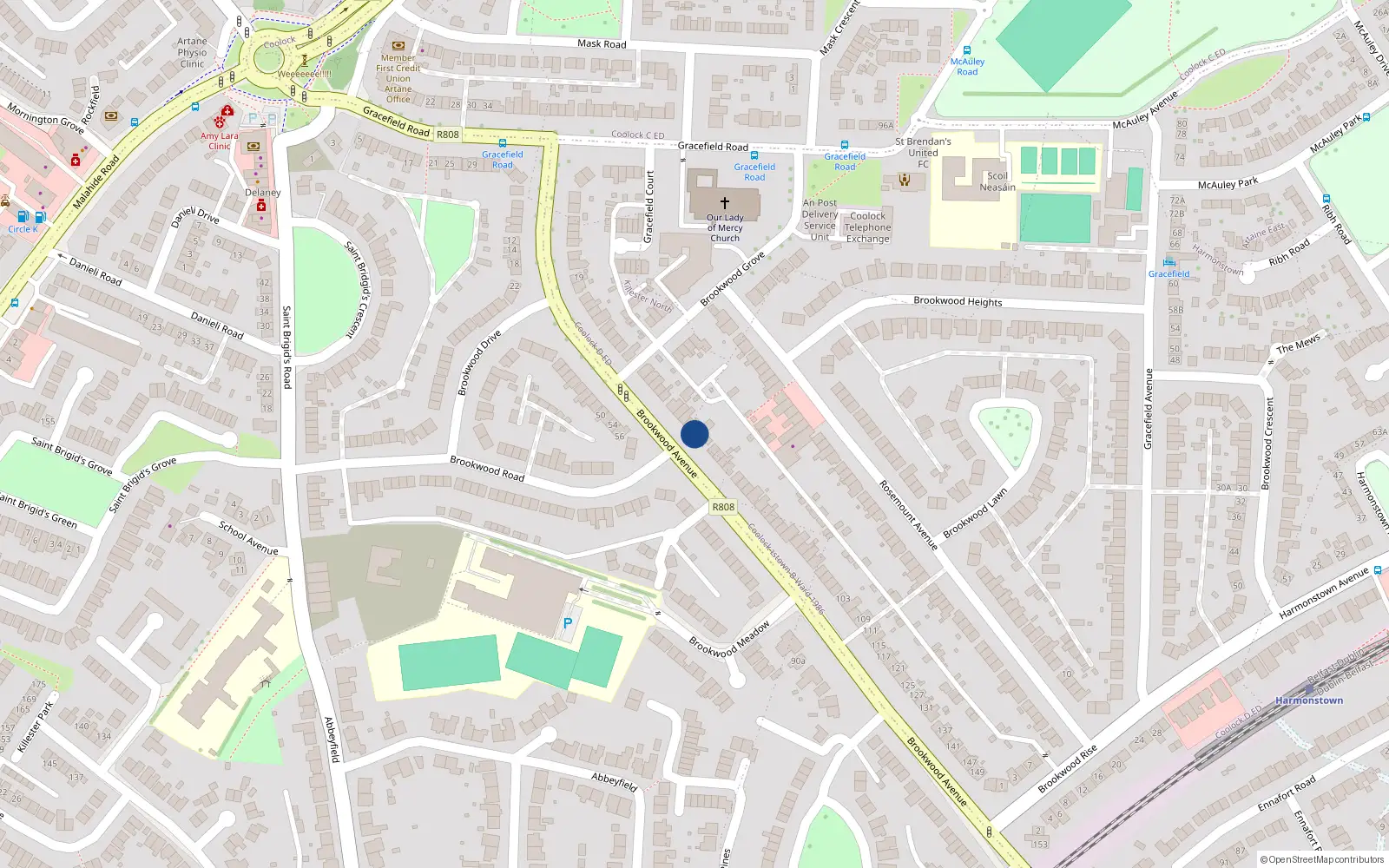 Overhead map showing the location of 55 Brookwood Avenue, Dublin 5