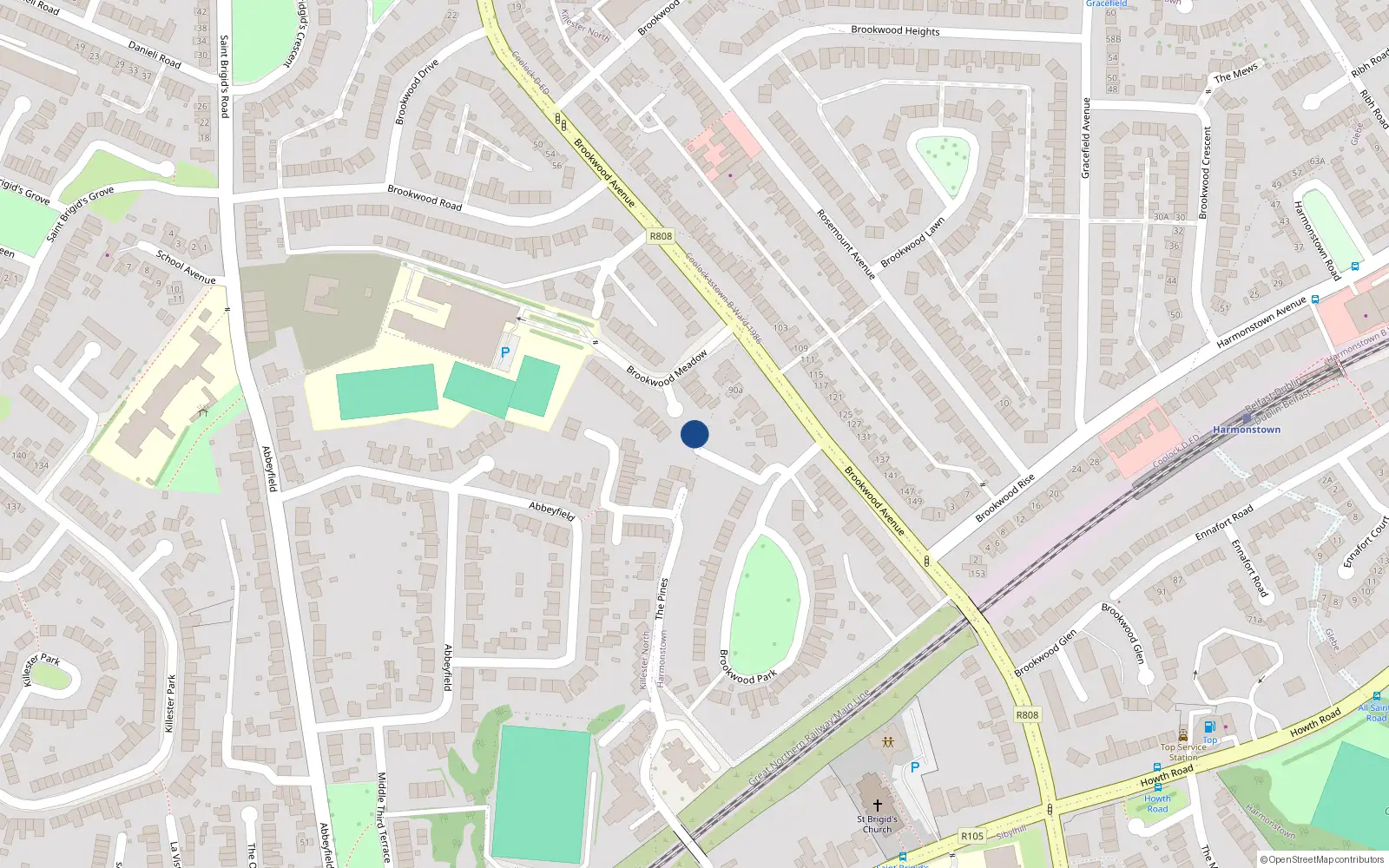 Overhead map showing the location of 55 Brookwood Park, Dublin 5