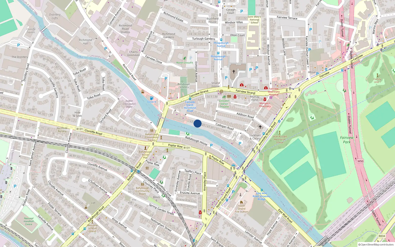 Overhead map showing the location of 55 Cadogan Road, Dublin 3