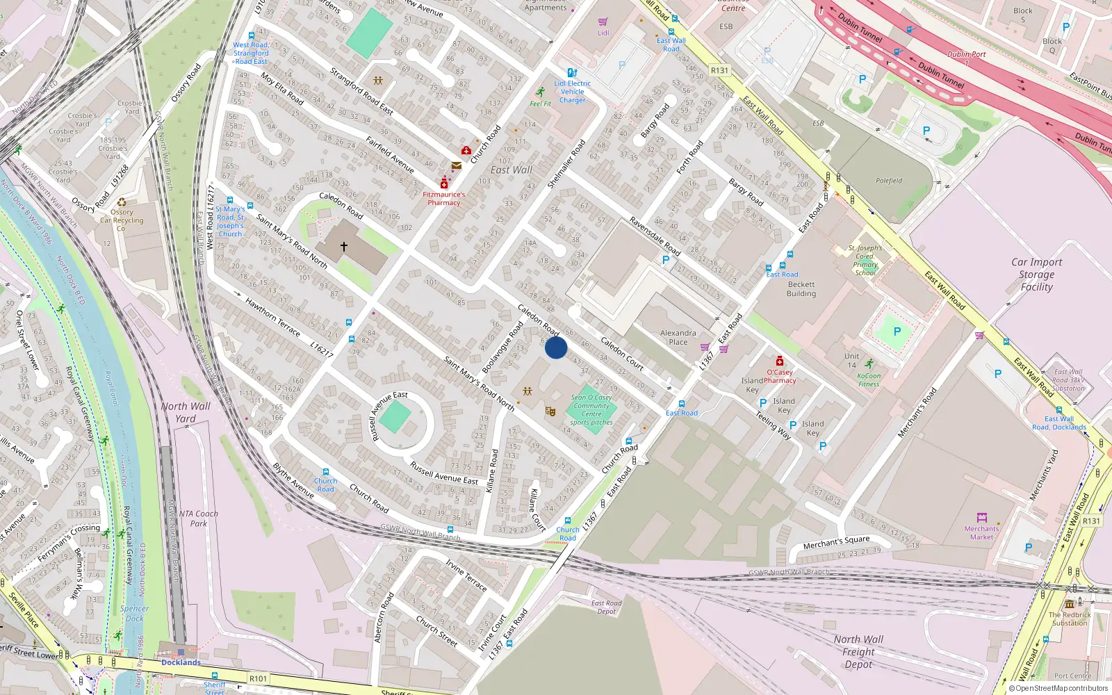 Overhead map showing the location of 55 Caledon Road, Wall Road East, Dublin 3