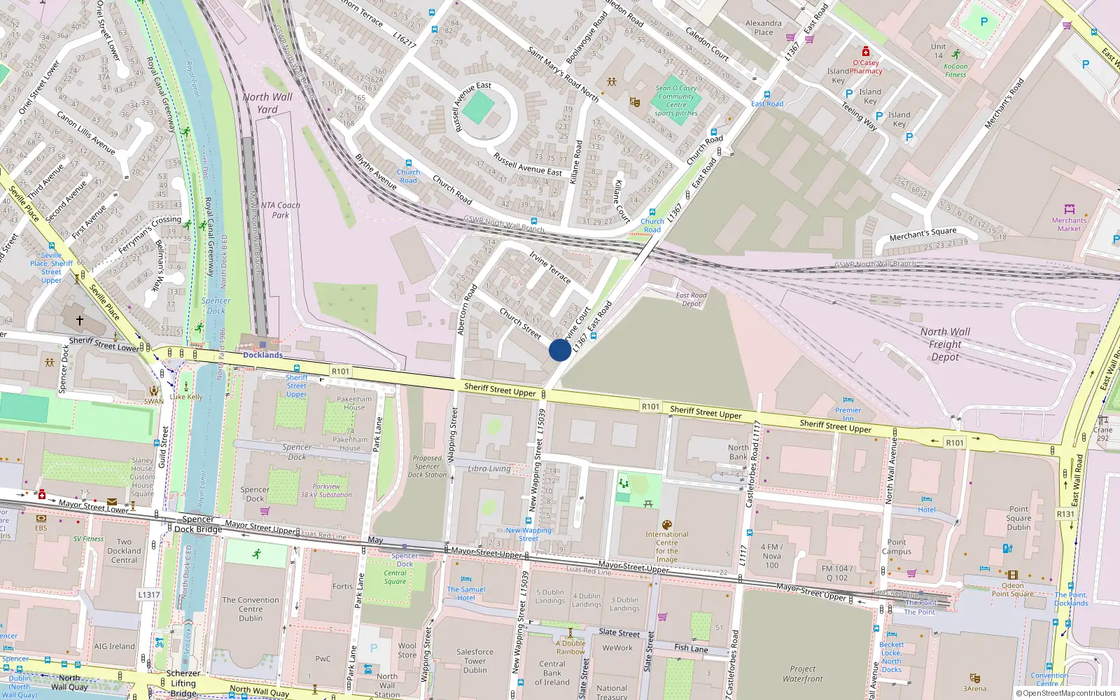 Overhead map showing the location of 55 Canon Hall, Church Street East, Dublin 3
