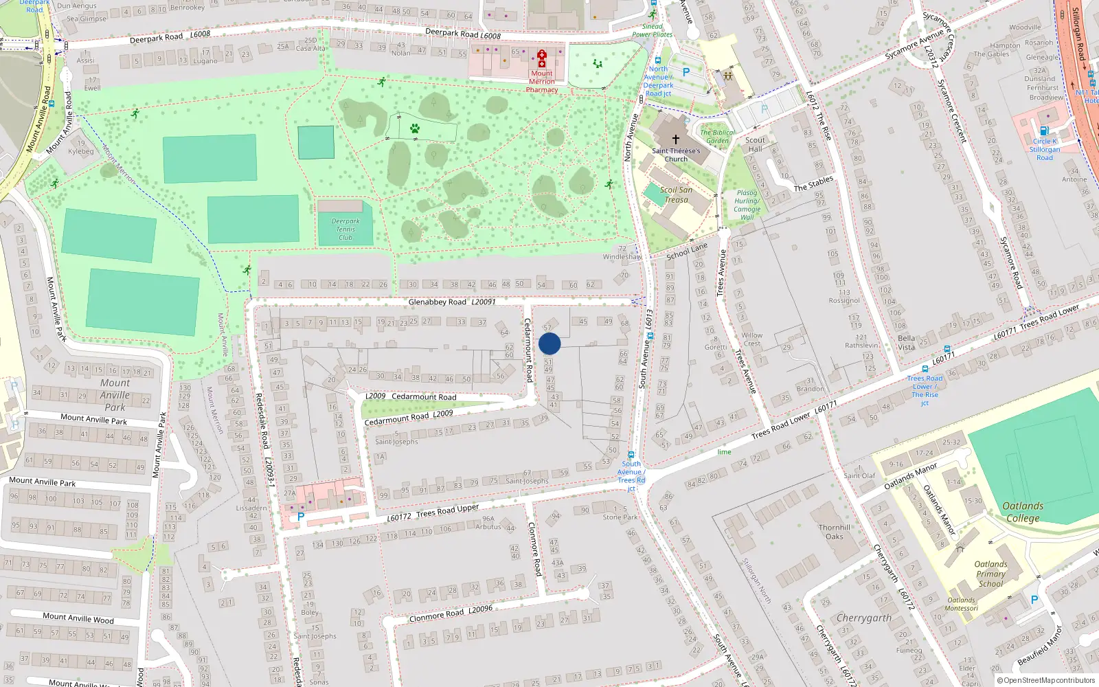 Overhead map showing the location of 55 Cedarmount Road, Blackrock