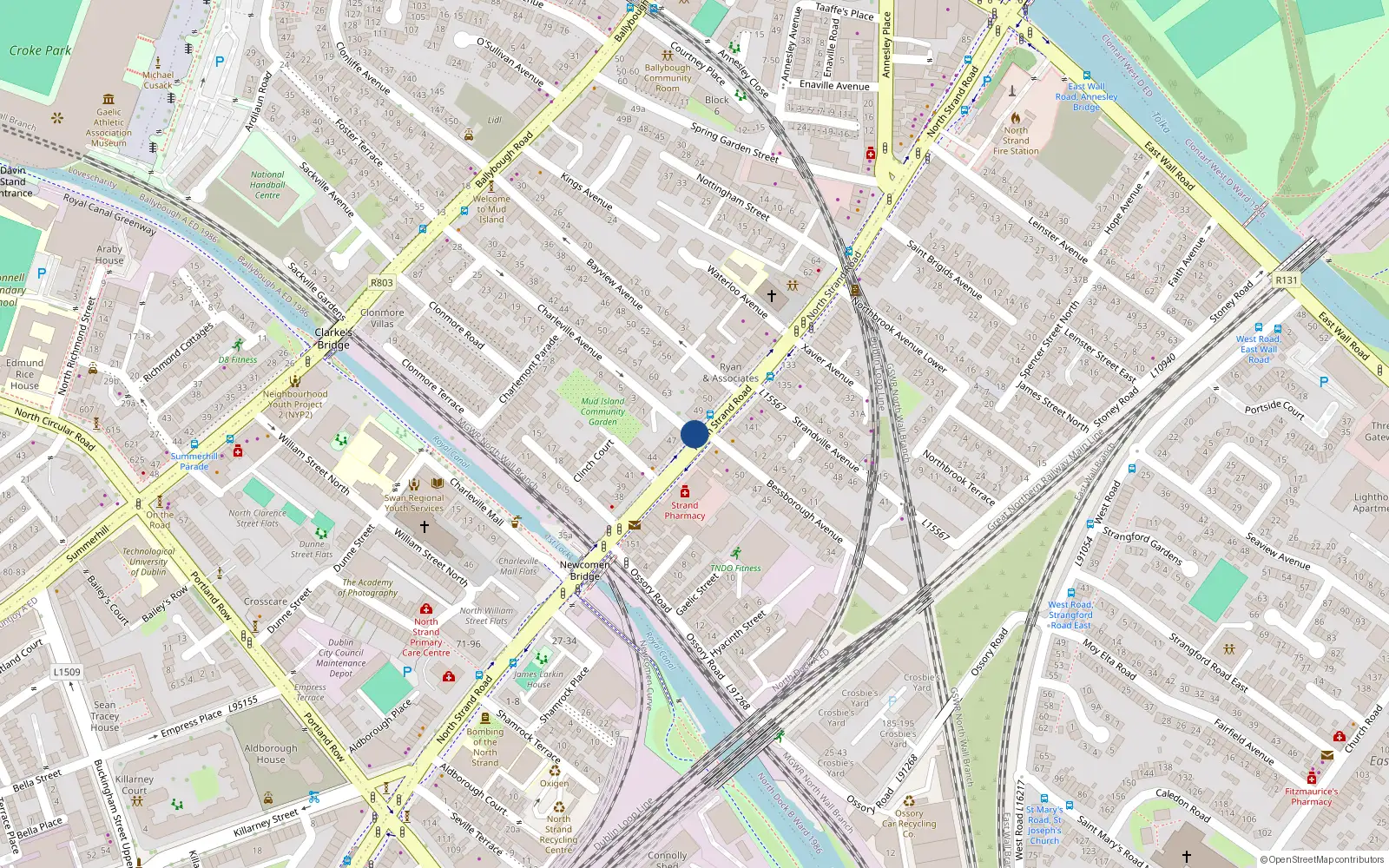 Overhead map showing the location of 55 Charleville Avenue, Dublin 3