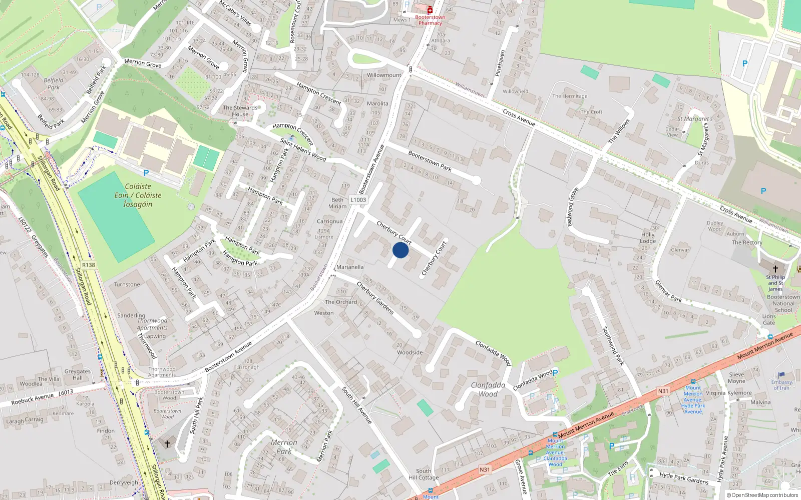 Overhead map showing the location of 55 Cherbury Court, Blackrock